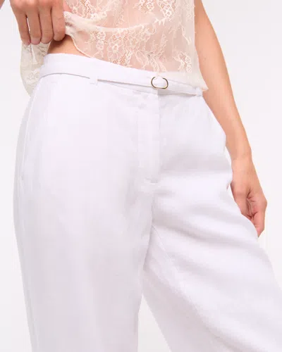 Abercrombie & Fitch Premium Linen Belted Wide Leg Pant In White