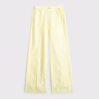 Abercrombie & Fitch Premium Linen Belted Wide Leg Pant In Yellow