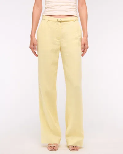 Abercrombie & Fitch Premium Linen Belted Wide Leg Pant In Yellow