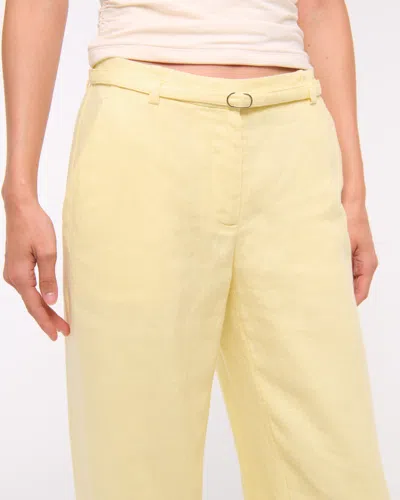 Abercrombie & Fitch Premium Linen Belted Wide Leg Pant In Yellow
