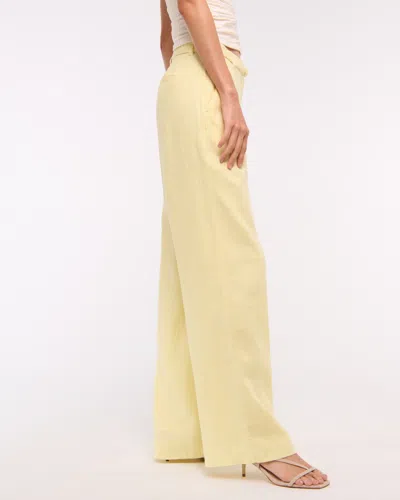 Abercrombie & Fitch Premium Linen Belted Wide Leg Pant In Yellow