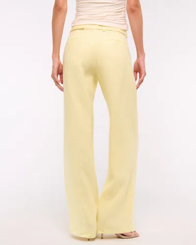 Abercrombie & Fitch Premium Linen Belted Wide Leg Pant In Yellow