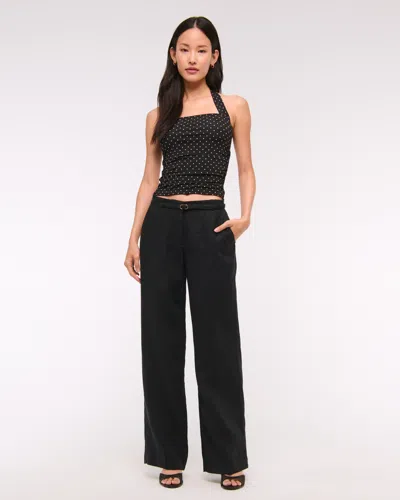 Abercrombie & Fitch Premium Linen Belted Wide Leg Pant In Black