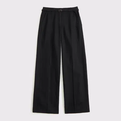 Abercrombie & Fitch Premium Linen Belted Wide Leg Pant In Black