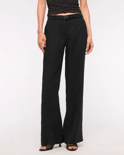 Abercrombie & Fitch Premium Linen Belted Wide Leg Pant In Black