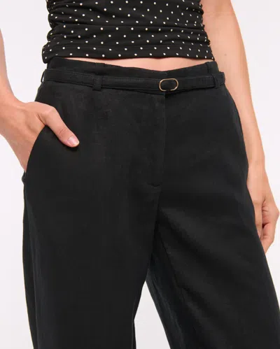 Abercrombie & Fitch Premium Linen Belted Wide Leg Pant In Black