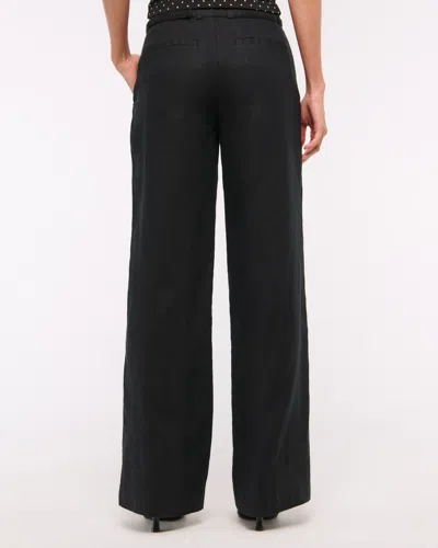 Abercrombie & Fitch Premium Linen Belted Wide Leg Pant In Black