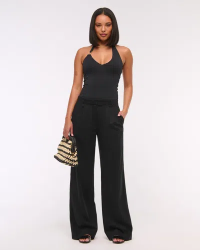 Abercrombie & Fitch A&f Sloane Low Rise Tailored Linen-blend Pant In Black