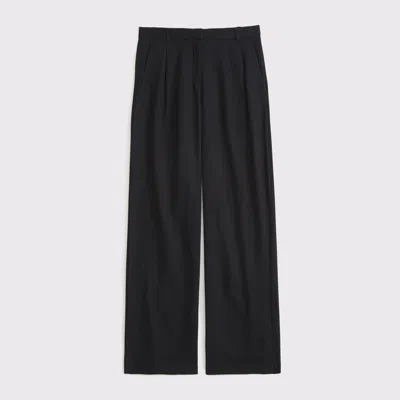 Abercrombie & Fitch A&f Sloane Low Rise Tailored Linen-blend Pant In Black