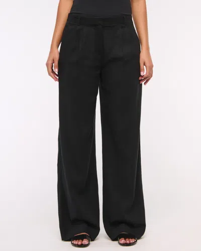 Abercrombie & Fitch A&f Sloane Low Rise Tailored Linen-blend Pant In Black
