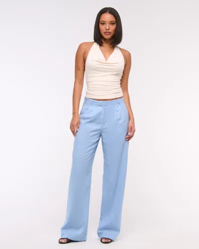 Abercrombie & Fitch A&f Sloane Low Rise Tailored Linen-blend Pant In Blue