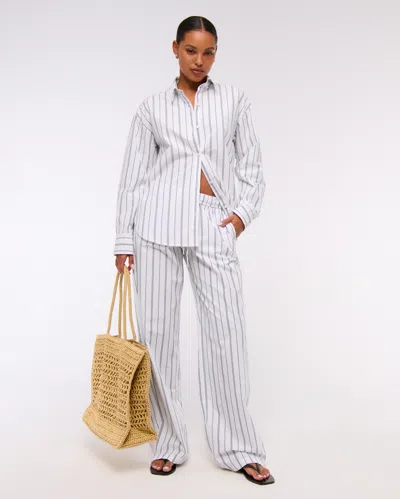 Abercrombie & Fitch Poplin Wide Leg Pull-on Pant In White