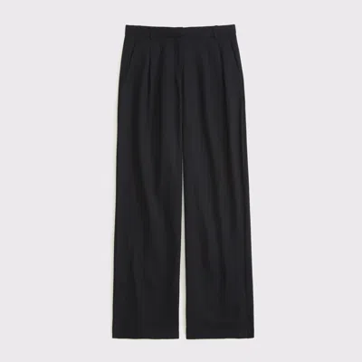 Abercrombie & Fitch Curve Love A&f Sloane Low Rise Tailored Linen-blend Pant In Black