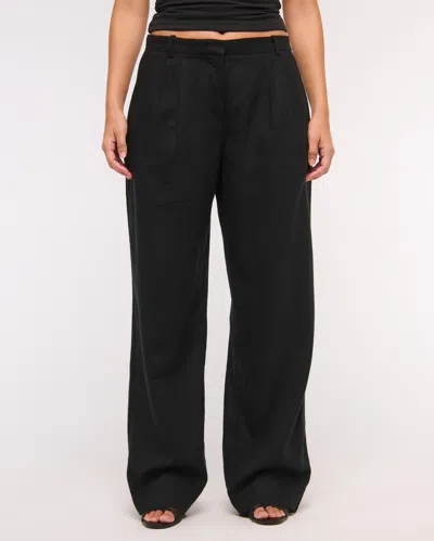 Abercrombie & Fitch Curve Love A&f Sloane Low Rise Tailored Linen-blend Pant In Black