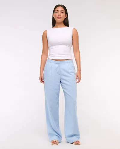 Abercrombie & Fitch Curve Love A&f Sloane Low Rise Tailored Linen-blend Pant In Blue