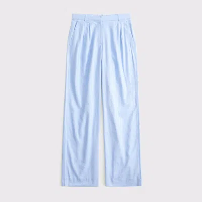 Abercrombie & Fitch Curve Love A&f Sloane Low Rise Tailored Linen-blend Pant In Blue