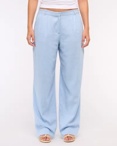 Abercrombie & Fitch Curve Love A&f Sloane Low Rise Tailored Linen-blend Pant In Blue