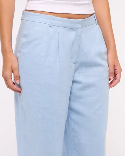 Abercrombie & Fitch Curve Love A&f Sloane Low Rise Tailored Linen-blend Pant In Blue