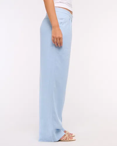 Abercrombie & Fitch Curve Love A&f Sloane Low Rise Tailored Linen-blend Pant In Blue