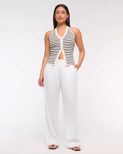 Abercrombie & Fitch Curve Love A&f Sloane Low Rise Tailored Linen-blend Pant In Gray