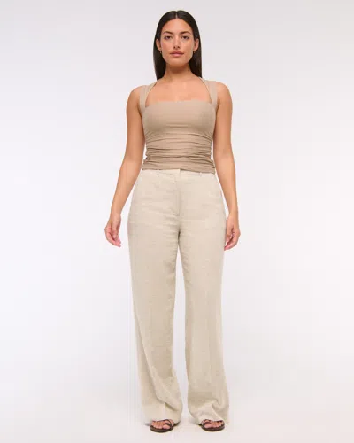 Abercrombie & Fitch Curve Love Tailored Linen-blend Wide Leg Pant In Neutral