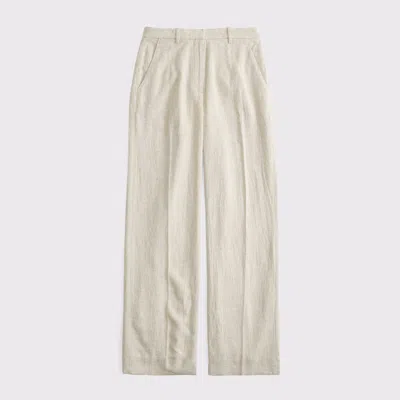 Abercrombie & Fitch Curve Love Tailored Linen-blend Wide Leg Pant In Neutral