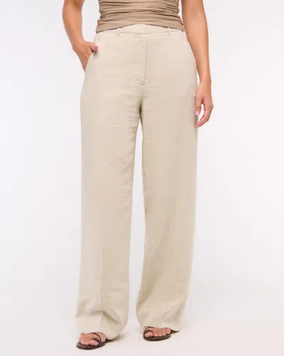 Abercrombie & Fitch Curve Love Tailored Linen-blend Wide Leg Pant In Neutral
