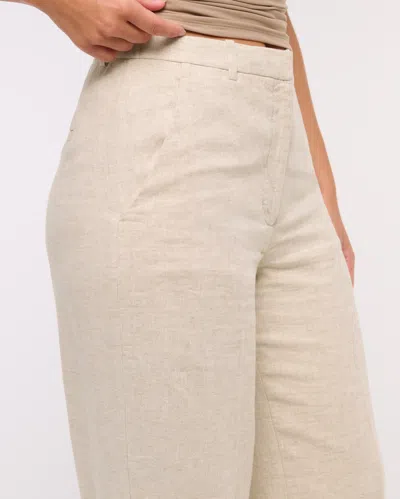 Abercrombie & Fitch Curve Love Tailored Linen-blend Wide Leg Pant In Neutral