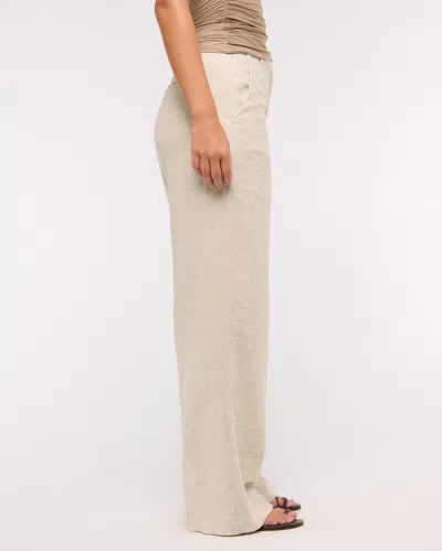 Abercrombie & Fitch Curve Love Tailored Linen-blend Wide Leg Pant In Neutral
