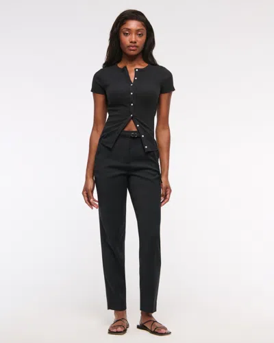 Abercrombie & Fitch High Rise Belted Ankle Straight Pant In Black