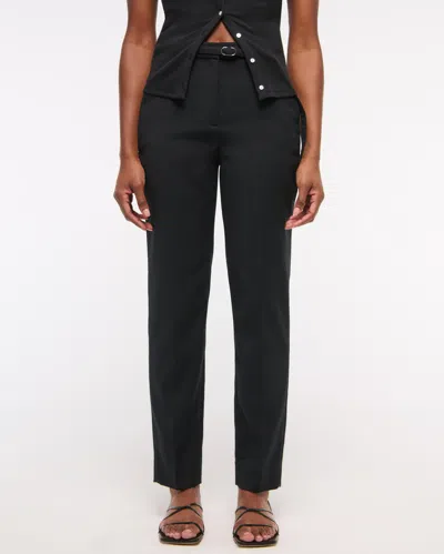Abercrombie & Fitch High Rise Belted Ankle Straight Pant In Black