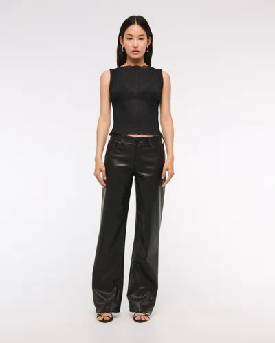 Abercrombie & Fitch Vegan Leather Low Rise Baggy Pant In Black