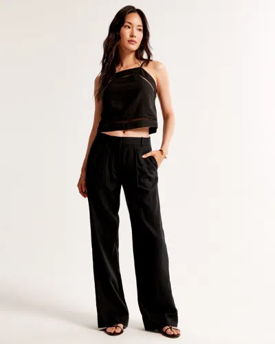 Abercrombie & Fitch A&f Sloane Low Rise Tailored Linen-blend Pant In Black