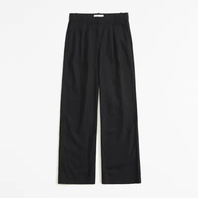 Abercrombie & Fitch A&f Sloane Low Rise Tailored Linen-blend Pant In Black