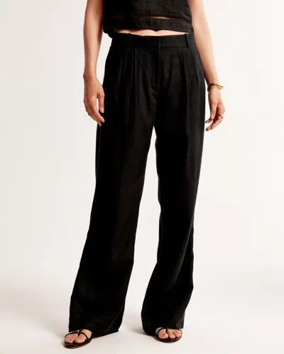 Abercrombie & Fitch A&f Sloane Low Rise Tailored Linen-blend Pant In Black