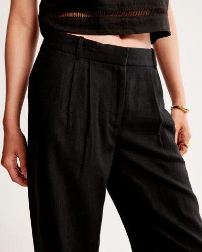 Abercrombie & Fitch A&f Sloane Low Rise Tailored Linen-blend Pant In Black