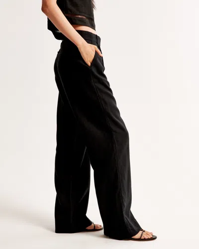 Abercrombie & Fitch A&f Sloane Low Rise Tailored Linen-blend Pant In Black