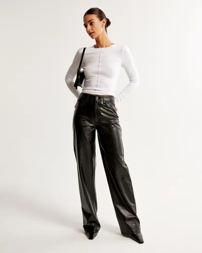 Abercrombie & Fitch Vegan Leather High Rise Loose Pant In Black
