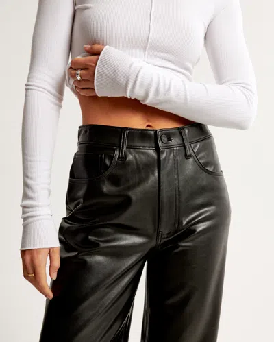 Abercrombie & Fitch Vegan Leather High Rise Loose Pant In Black