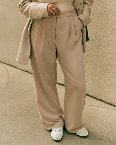 Abercrombie & Fitch Curve Love A&f Sloane Tailored Wide Leg Pant In Neutral