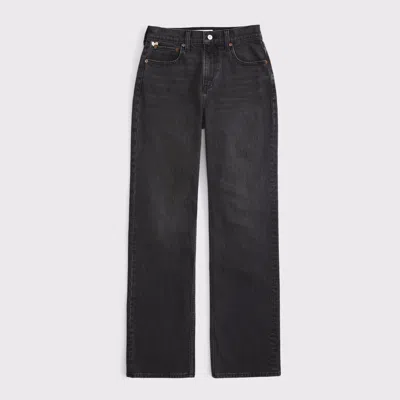 Abercrombie & Fitch Curve Love High Rise 90s Relaxed Heart Embroidered Jean In Black