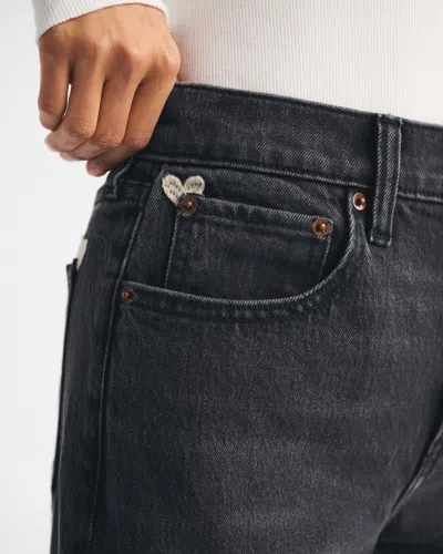 Abercrombie & Fitch High Rise 90s Relaxed Heart Embroidered Jean In Black