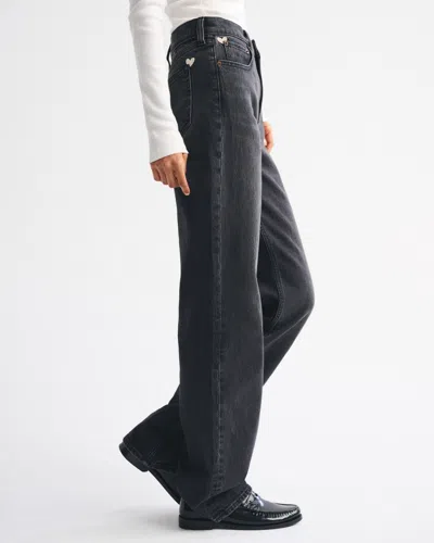 Abercrombie & Fitch High Rise 90s Relaxed Heart Embroidered Jean In Black