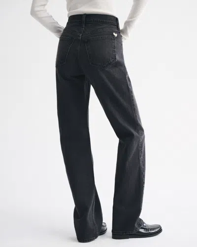 Abercrombie & Fitch High Rise 90s Relaxed Heart Embroidered Jean In Black