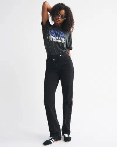 Abercrombie & Fitch Curve Love High Rise 90s Relaxed Crossover Waistband Jean In Black