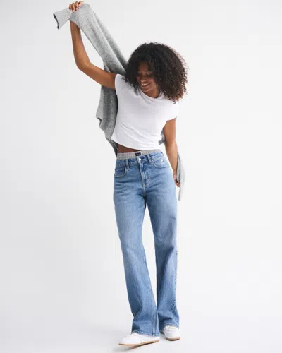 Abercrombie & Fitch Curve Love High Rise 90s Relaxed Philadelphia Eagles Embroidered Jean In Blue