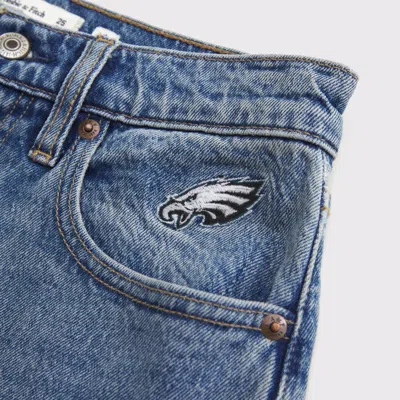 Abercrombie & Fitch Curve Love High Rise 90s Relaxed Philadelphia Eagles Embroidered Jean In Blue