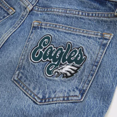 Abercrombie & Fitch Curve Love High Rise 90s Relaxed Philadelphia Eagles Embroidered Jean In Blue