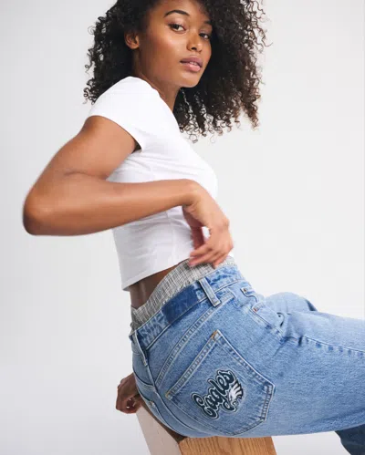 Abercrombie & Fitch Curve Love High Rise 90s Relaxed Philadelphia Eagles Embroidered Jean In Blue