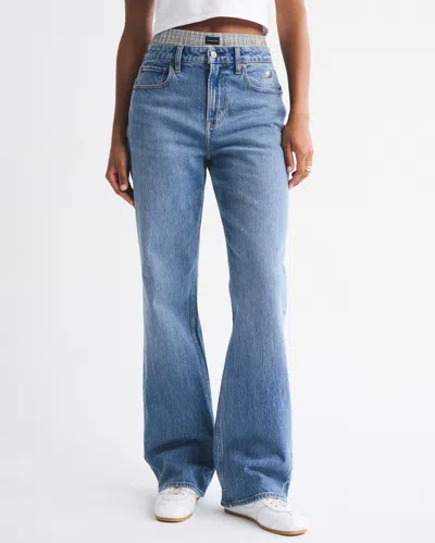 Abercrombie & Fitch Curve Love High Rise 90s Relaxed Philadelphia Eagles Embroidered Jean In Blue